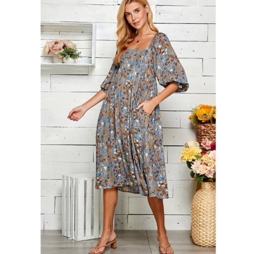 Sweet Lemon Floral Babydoll Midi Dress